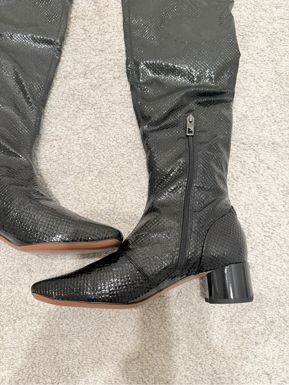 Franco Sarto Over the Knee Black Faux Snakeskin Embossed boots